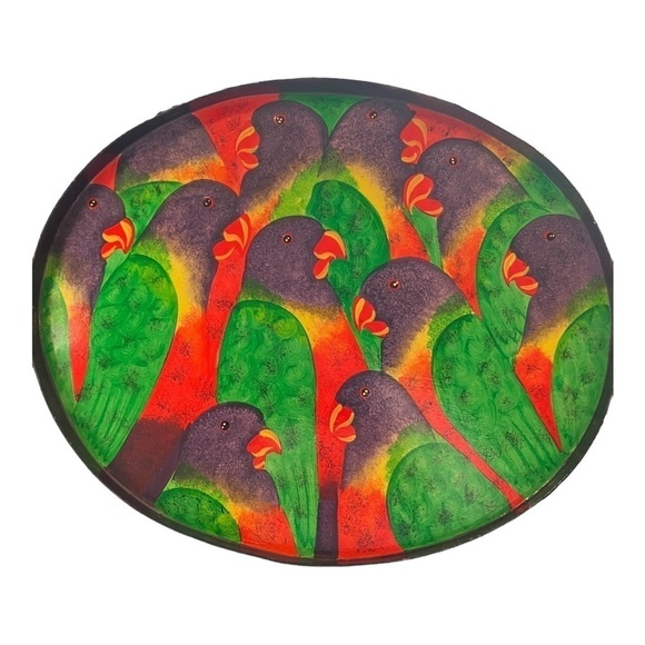 Summer Parrot Party Oval Serving Tray Wood 15 inch Tropical Colors Wood … - Picture 1 of 6